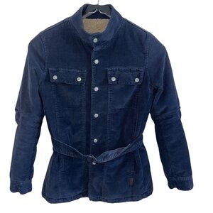 7 For All Mankind Navy Blue Belted Corduroy Sherpa Jacket Sz Small Gorpcore Cozy